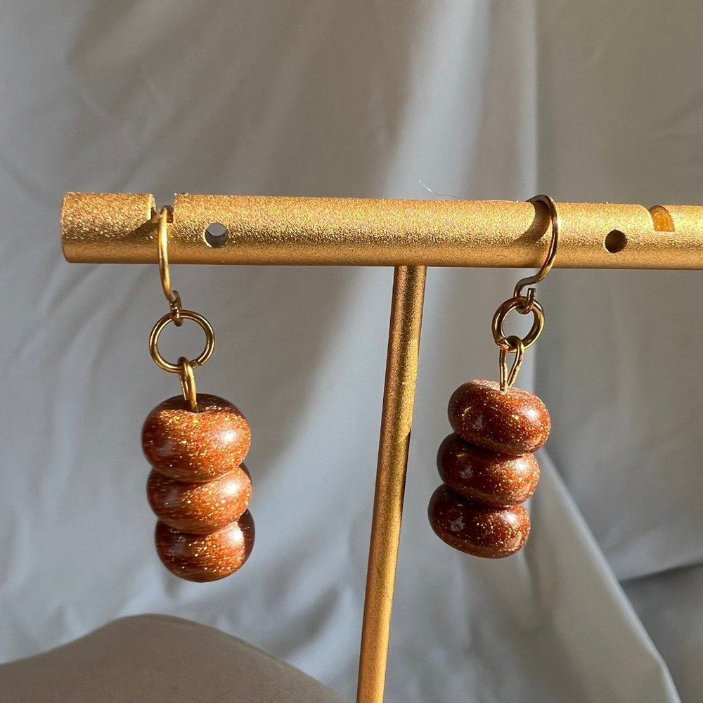 Artisan Glittery Goldstone Crystal Rondel Stone Dangle Hook Fashion Earrings